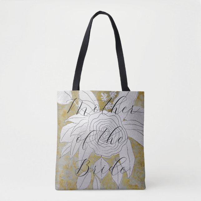 Bridal Gift Floral Tote Elegant Silver and Gold (Front)