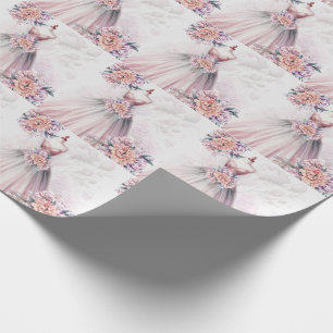 Bridal Gown and Botanical Boutquets Pink Wrapping Paper