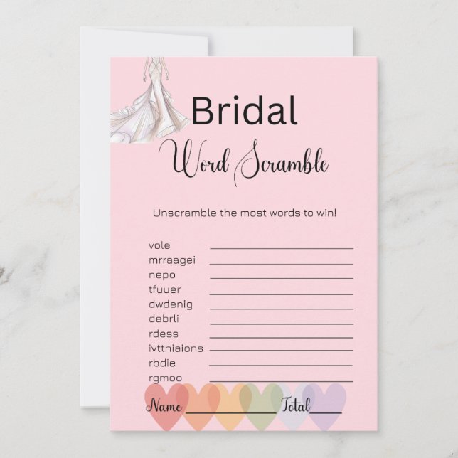 Bridal Gown Bridal Pink Word Scramble Game Invitation (Front)
