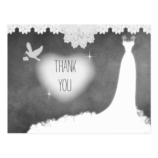 Bridal Gown on Chalkboard with Lace & White Dove Postcard