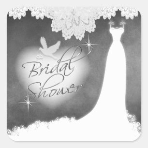 Bridal Gown on Chalkboard with Lace & White Dove Square Sticker
