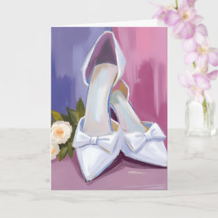 Bridal Heels White Bow Rose Watercolor Wedding Card
