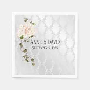 Bridal Hydrangea Bouquet on White Satin   Napkin