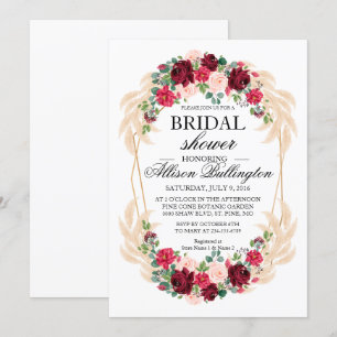 Bridal invitation marsala peony rose pampas grass