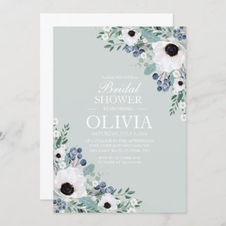 Bridal  invitation white anemone sage green