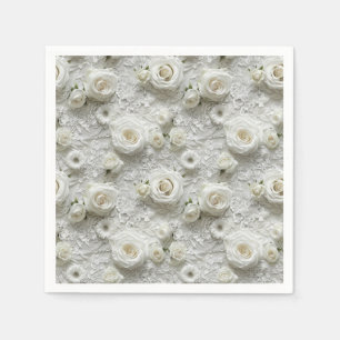 Bridal Lace And White Roses Napkin