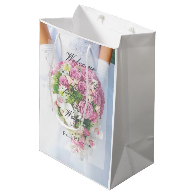 Bridal Lace Flower Bouquet Wedding Medium Gift Bag (Front Angled)