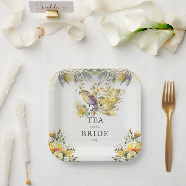 Bridal Lemon Vintage Tea Party Paper Plate (Wedding)