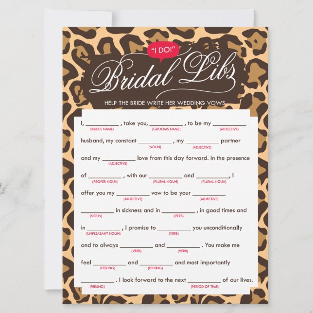 Bridal Libs Bachelorette Party Game Card (leopard) (Front)