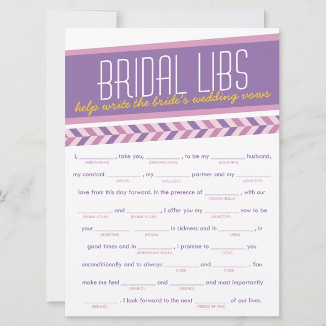Bridal Libs Bachelorette Party Game Card (purple) (Front)