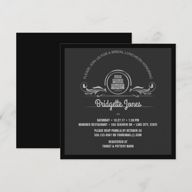 Bridal Luncheon Black Silver Wedding Bridal Shower Invitation (Front/Back)