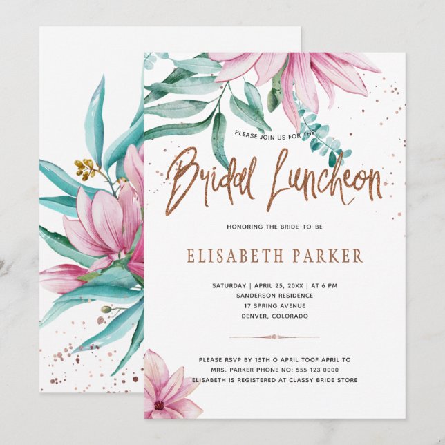 Bridal luncheon blush pink copper bridal shower invitation (Front/Back)