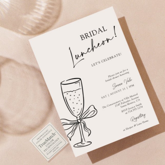 Bridal Luncheon Champagne Black Bow Bridal Shower Invitation (Creator Uploaded)