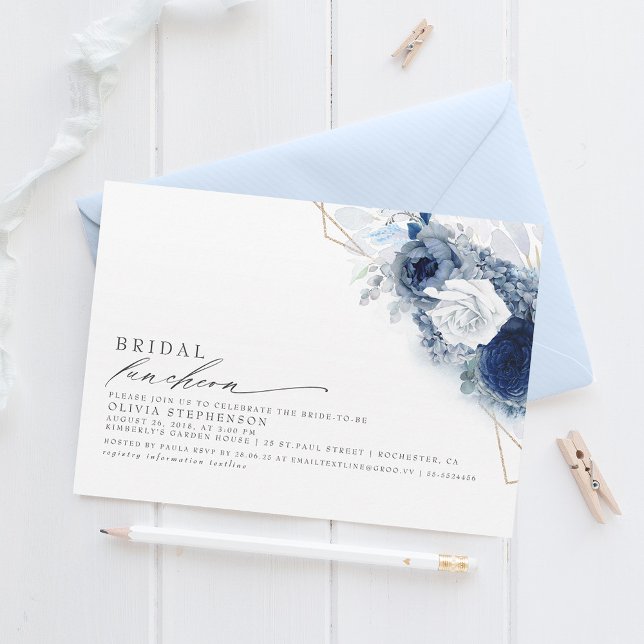 Bridal Luncheon Dusty Blue Floral Bridal Shower Invitation (Creator Uploaded)