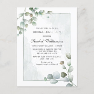 Bridal Luncheon Eucalyptus Greenery Watercolor Invitation Postcard