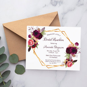 Bridal Luncheon flora burgundy invitation card
