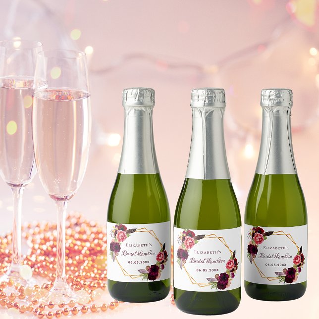 Bridal Luncheon floral geometric white burgundy Sparkling Wine Label (Creator Uploaded)