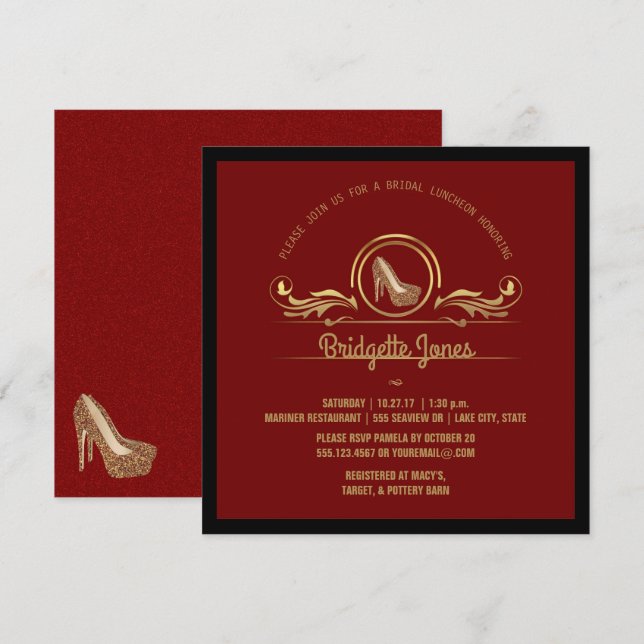 Bridal Luncheon Gold Red | Wedding Bridal Shower Invitation (Front/Back)