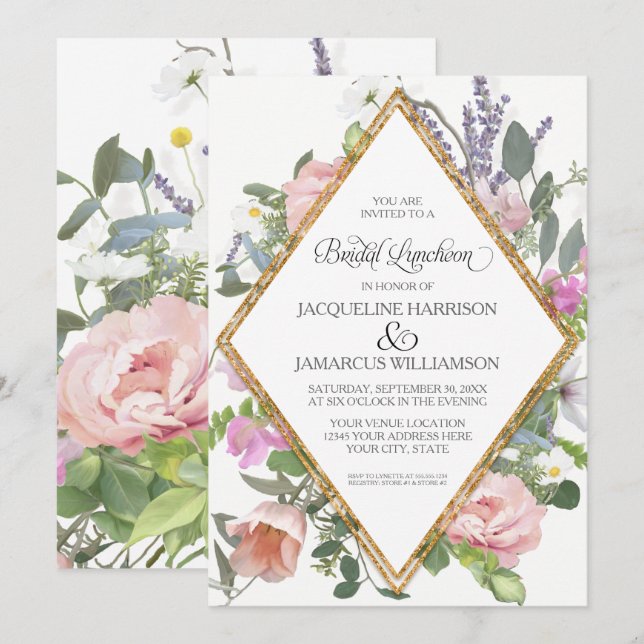 Bridal Luncheon Rose Gold Floral Elegant Romantic Invitation (Front/Back)