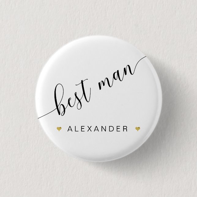 Bridal Party Best Man Script Simple Modern Gold 1 Inch Round Button (Front)