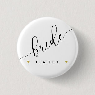 Bridal Party Bride Script Simple Modern Gold Heart 1 Inch Round Button