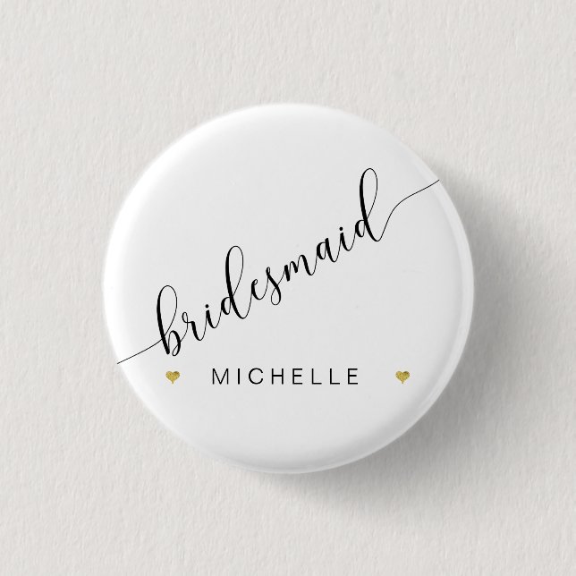 Bridal Party Bridesmaid Script Simple Modern Heart 1 Inch Round Button (Front)