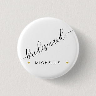 Bridal Party Bridesmaid Script Simple Modern Heart 1 Inch Round Button