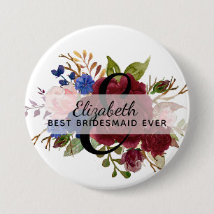 Bridal Party Bridesmaids Gift Burgundy Blue Named 3 Inch Round Button