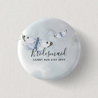 Bridal Party Gifts BUTTERFLIES Dusty Blue Custom 1 Inch Round Button
