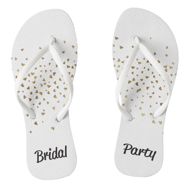 Bridal Party Gold Heart Flip Flops (Footbed)
