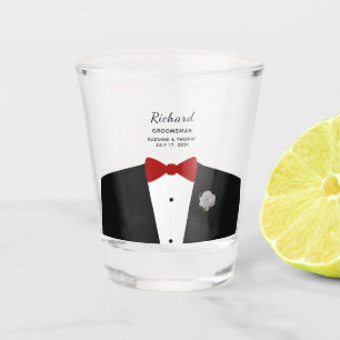 Bridal Party Groomsman Red Tie Shot glass