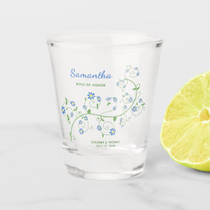 Bridal Party Personalize Blue Flower Shot glass
