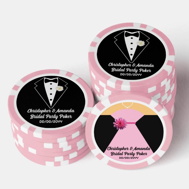 Bridal Party Poker Black Tuxedo Pink Wedding Dress Poker Chips (Stack)