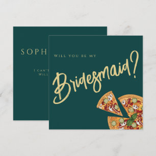 Bridal Party Proposal Emerald Green Gold PIZZA Invitation