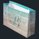 Bridal Party Thank You Monogrammed Title Paper Large Gift Bag<br><div class="desc">Paper gift bags for members of the bridal party. Personalize the front with her title, name and initial over a beach scene, wraparound image. Her title, such as “matron of honour” “flower girl” or “bridesmaid” is in large handwritten grey script. Her name is printed beneath. Her first name initial is...</div>