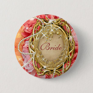 Bridal party vintage rose flower pearl 2 inch round button