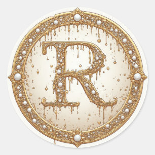 Bridal Pearl Monogram R Initial Gift Idea Classic Round Sticker