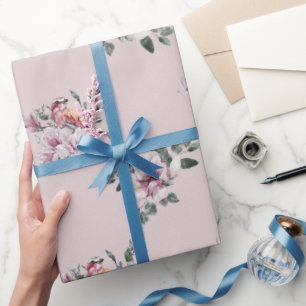 Bridal Pink Watercolor and Birds on Pink Wrapping Paper