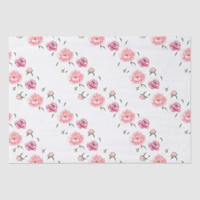 Bridal Pink Watercolor Peonies  Tissue Paper (Front)