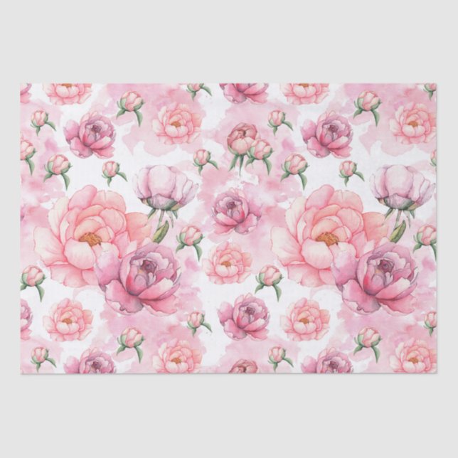 Bridal Pink Watercolor Peonies   Tissue Paper (Front)