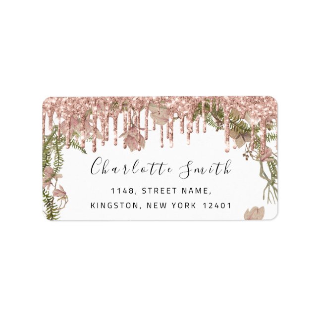 Bridal RSVP Wedding Drips Rose Floral White Label (Front)