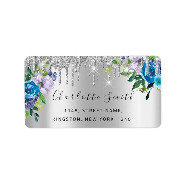 Bridal RSVP Wedding Drips Silver Floral Mint Label (Front)