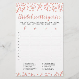 Bridal Scattergories editable game Bridal Shower