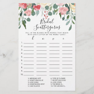 Bridal Scattergories editable game Bridal Shower