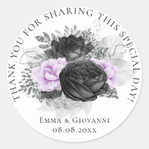 Bridal  Shower 16th Thank Black Pink White Flower Classic Round Sticker
