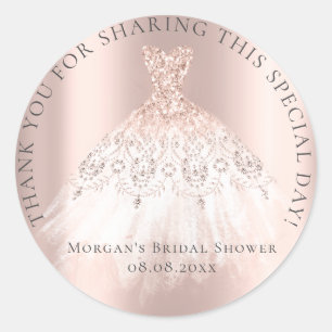 Bridal  Shower 16th Thank Glitter Pink Rose Classic Round Sticker