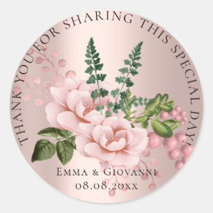 Bridal Shower 16th Thank Mint Green Rose Flower Classic Round Sticker