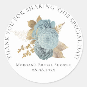 Bridal Shower 16th Thank Roses Blue Gold White Classic Round Sticker