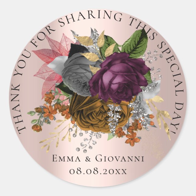 Bridal  Shower 16th Thank Woodland Wreath Flower  Classic Round Sticker (Front)
