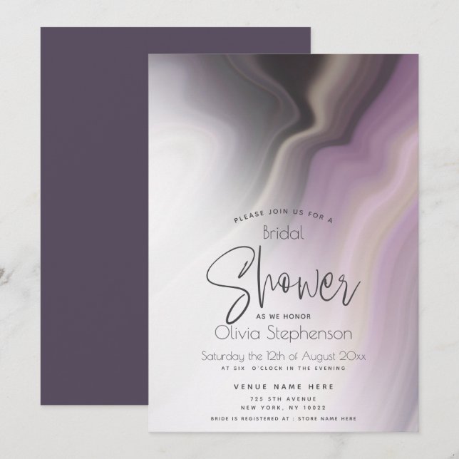 BRIDAL SHOWER | Abstract Misty Plum Marble Invitation (Front/Back)